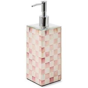 MACKENZIE-CHILDS Glass Soap Pump, Liquid Soap Dispenser, Pink-and-White Rosy Check