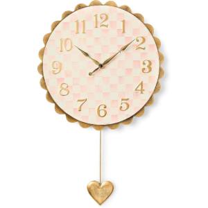 MACKENZIE-CHILDS Heart Pendant Wall Clock, Rustic Home Decor, Pink-and White-Rosy Check