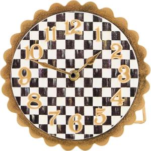 MACKENZIE-CHILDS Scalloped Desk Clock, Decorative Analog Clock for Living Room or Office, Pink-and-White Rosy Check(Courtly Check)