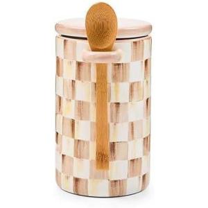 MACKENZIE-CHILDS Set of 2 Ceramic Farmhouse Canisters, Kitchen Storage Containers with Lids, 26-Ounce Capacity Each, Brown-and-White Mocha Check(Mocha Check)