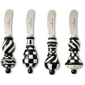 MACKENZIE-CHILDS Set of 4 Party Spreaders, Metal Butter and Charcuterie-Board Utensils, Black-and-White Courtly Check(Courtly Check)