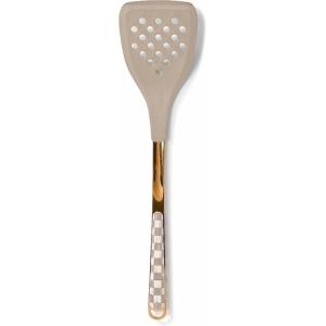 MACKENZIE-CHILDS Slotted Spatula, Kitchen Spatula for Cooking, Pink-and-White Rosy Check(Mocha Check)