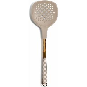 MACKENZIE-CHILDS Slotted Turner, Stainless-Steel Turner for Cooking, Pink-and-White Rosy Check(Mocha Check)