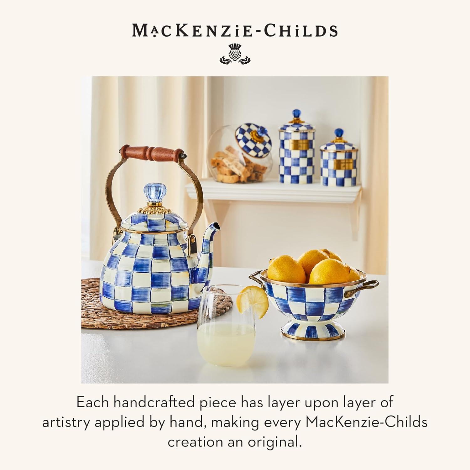 image:imageMACKENZIE CHILDS Enamel Tea Kettle Decorative Tea Kettle for Stovetop 3 Quarts LightBlueandWhite Sky CheckRoyal Check