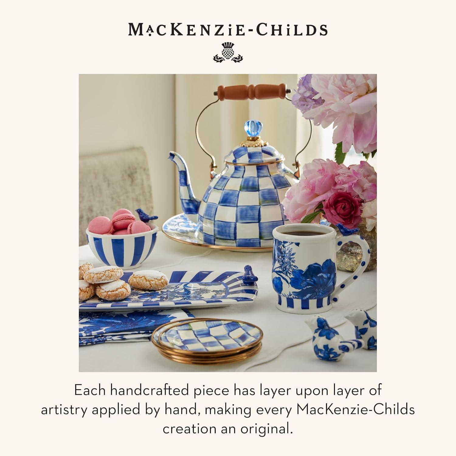 image:imageMACKENZIE CHILDS Enamel Tea Kettle Decorative Tea Kettle for Stovetop 3 Quarts LightBlueandWhite Sky CheckRoyal Check