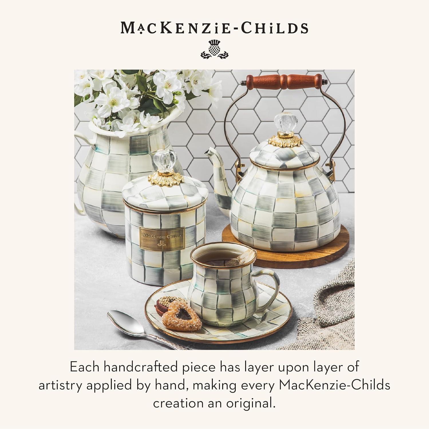 image:imageMACKENZIE CHILDS Enamel Tea Kettle Decorative Tea Kettle for Stovetop 3 Quarts LightBlueandWhite Sky CheckSterling Check