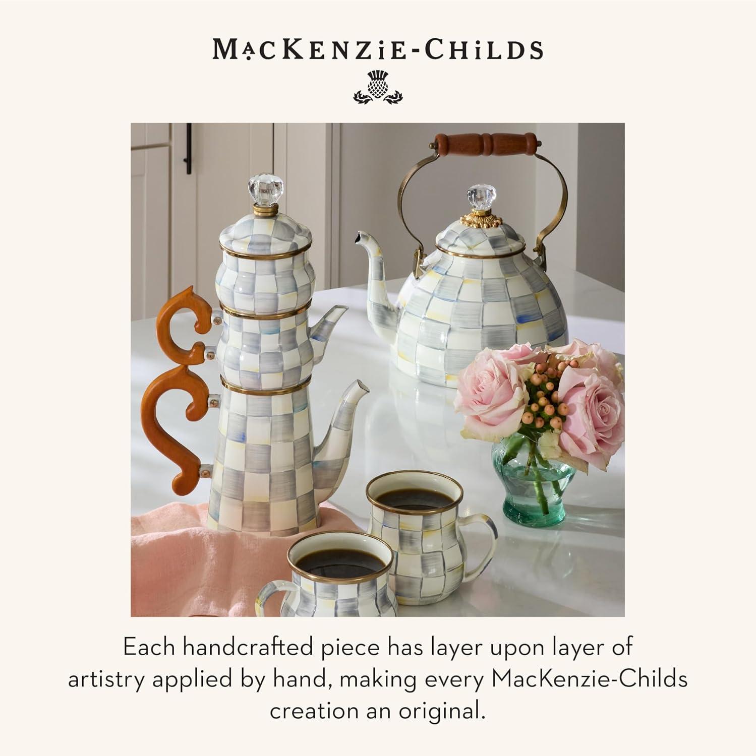 image:imageMACKENZIE CHILDS Enamel Tea Kettle Decorative Tea Kettle for Stovetop 3 Quarts LightBlueandWhite Sky CheckSterling Check