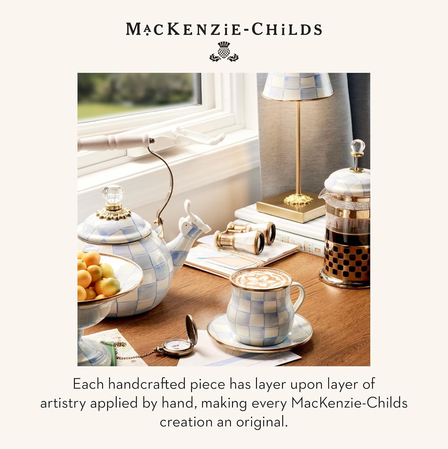 image:imageMACKENZIECHILDS Enamel Whistling Tea Kettle Decorative Teapot 2 Quarts LightBlueandWhite Sky CheckSky Check