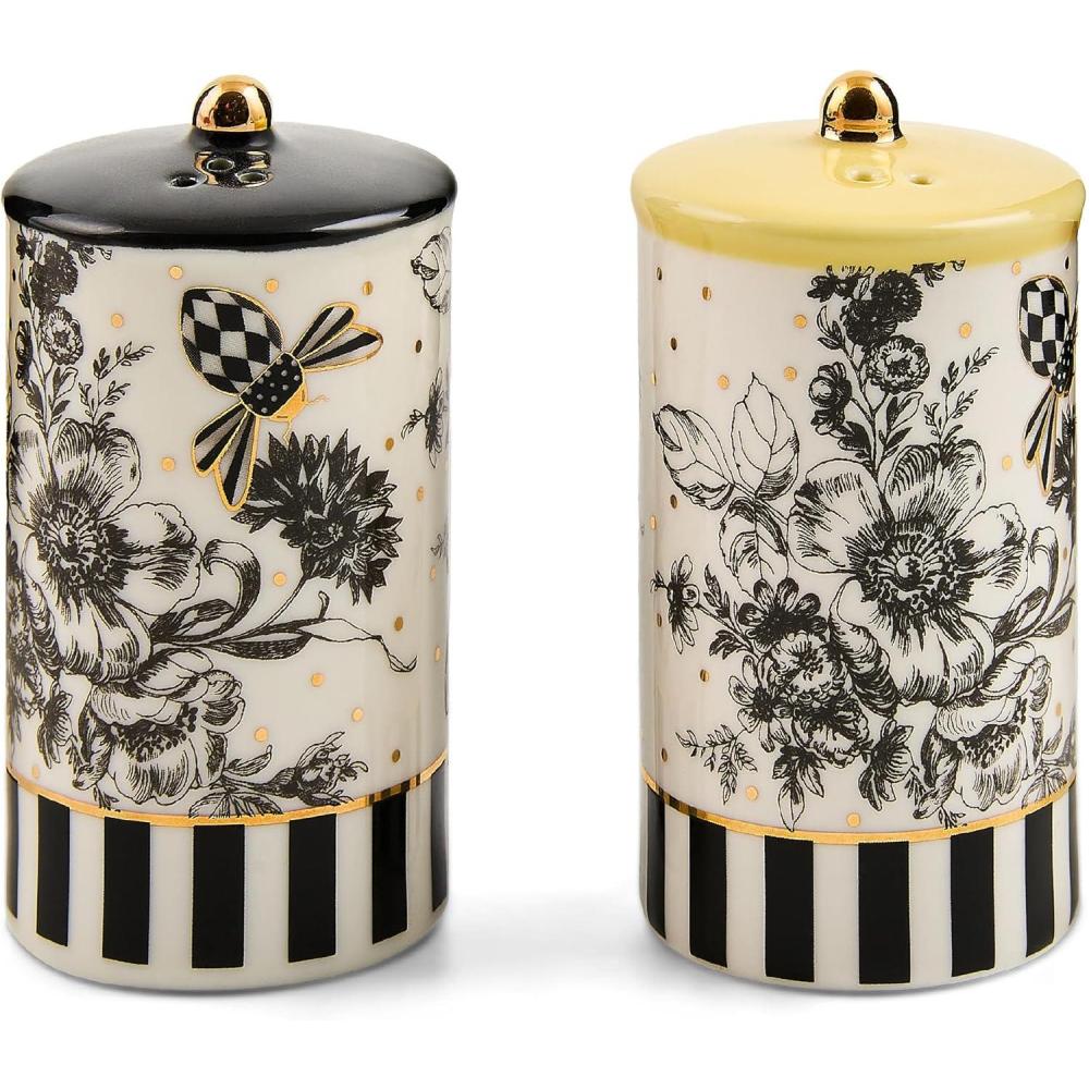 image:imageMACKENZIECHILDS Porcelain Salt and Pepper Shaker Set Ceramic Salt and Pepper Holders Bee Toile