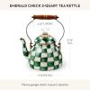 MACKENZIE CHILDS Enamel Tea Kettle, Decorative Tea Kettle for Stovetop, 3 Quarts, Light-Blue-and-White Sky Check(Emerald Check)