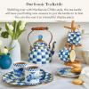 MACKENZIE CHILDS Enamel Tea Kettle, Decorative Tea Kettle for Stovetop, 3 Quarts, Light-Blue-and-White Sky Check(Royal Check)