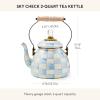 MACKENZIE CHILDS Enamel Tea Kettle, Decorative Tea Kettle for Stovetop, 3 Quarts, Light-Blue-and-White Sky Check(Sky Check)