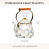 MACKENZIE CHILDS Enamel Tea Kettle, Decorative Tea Kettle for Stovetop, 3 Quarts, Light-Blue-and-White Sky Check(Sterling Check)