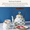 MACKENZIE CHILDS Enamel Tea Kettle, Decorative Tea Kettle for Stovetop, 3 Quarts, Light-Blue-and-White Sky Check(Sterling Check)