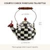 MACKENZIE-CHILDS Enamel Whistling Tea Kettle, Decorative Teapot, 2 Quarts, Light-Blue-and-White Sky Check(Courtly Check)