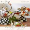 MACKENZIE-CHILDS Enamel Whistling Tea Kettle, Decorative Teapot, 2 Quarts, Light-Blue-and-White Sky Check(Flower Market White)