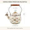 MACKENZIE-CHILDS Enamel Whistling Tea Kettle, Decorative Teapot, 2 Quarts, Light-Blue-and-White Sky Check(Mocha Check)
