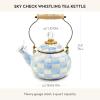 MACKENZIE-CHILDS Enamel Whistling Tea Kettle, Decorative Teapot, 2 Quarts, Light-Blue-and-White Sky Check(Sky Check)