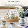 MACKENZIE-CHILDS Enamel Whistling Tea Kettle, Decorative Teapot, 2 Quarts, Light-Blue-and-White Sky Check(Sterling Check)