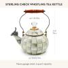 MACKENZIE-CHILDS Enamel Whistling Tea Kettle, Decorative Teapot, 2 Quarts, Light-Blue-and-White Sky Check(Sterling Check)