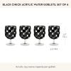 MACKENZIE-CHILDS Set of 4 Acrylic Water Goblets, Stemmed Water Glasses, 13.5 Ounces, Blue Check(Black Check)