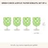 MACKENZIE-CHILDS Set of 4 Acrylic Water Goblets, Stemmed Water Glasses, 13.5 Ounces, Blue Check(Green Check)