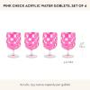 MACKENZIE-CHILDS Set of 4 Acrylic Water Goblets, Stemmed Water Glasses, 13.5 Ounces, Blue Check(Pink Check)