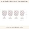 MACKENZIE-CHILDS Set of 4 Acrylic Water Goblets, Stemmed Water Glasses, 13.5 Ounces, Blue Check(White Check)