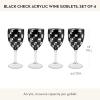 MACKENZIE-CHILDS Set of 4 Acrylic Wine Goblets, Stemmed Drinking Glasses, Decorative Glassware, 12 Ounces, Pink Check(Black Check)