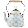 MACKENZIE CHILDS Enamel Tea Kettle, Decorative Tea Kettle for Stovetop, 3 Quarts, Light-Blue-and-White Sky Check(Sky Check)