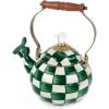 MACKENZIE-CHILDS Enamel Whistling Tea Kettle, Decorative Teapot, 2 Quarts, Light-Blue-and-White Sky Check(Emerald Check)