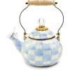 MACKENZIE-CHILDS Enamel Whistling Tea Kettle, Decorative Teapot, 2 Quarts, Light-Blue-and-White Sky Check(Sky Check)