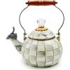 MACKENZIE-CHILDS Enamel Whistling Tea Kettle, Decorative Teapot, 2 Quarts, Light-Blue-and-White Sky Check(Sterling Check)