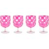 MACKENZIE-CHILDS Set of 4 Acrylic Water Goblets, Stemmed Water Glasses, 13.5 Ounces, Blue Check(Pink Check)