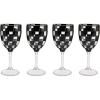 MACKENZIE-CHILDS Set of 4 Acrylic Wine Goblets, Stemmed Drinking Glasses, Decorative Glassware, 12 Ounces, Pink Check(Black Check)