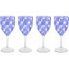 MACKENZIE-CHILDS Set of 4 Acrylic Wine Goblets, Stemmed Drinking Glasses, Decorative Glassware, 12 Ounces, Pink Check(Blue Check)