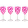 MACKENZIE-CHILDS Set of 4 Acrylic Wine Goblets, Stemmed Drinking Glasses, Decorative Glassware, 12 Ounces, Pink Check(Pink Check)