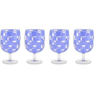 MACKENZIE-CHILDS Set of 4 Acrylic Water Goblets, Stemmed Water Glasses, 13.5 Ounces, Blue Check(Blue Check)