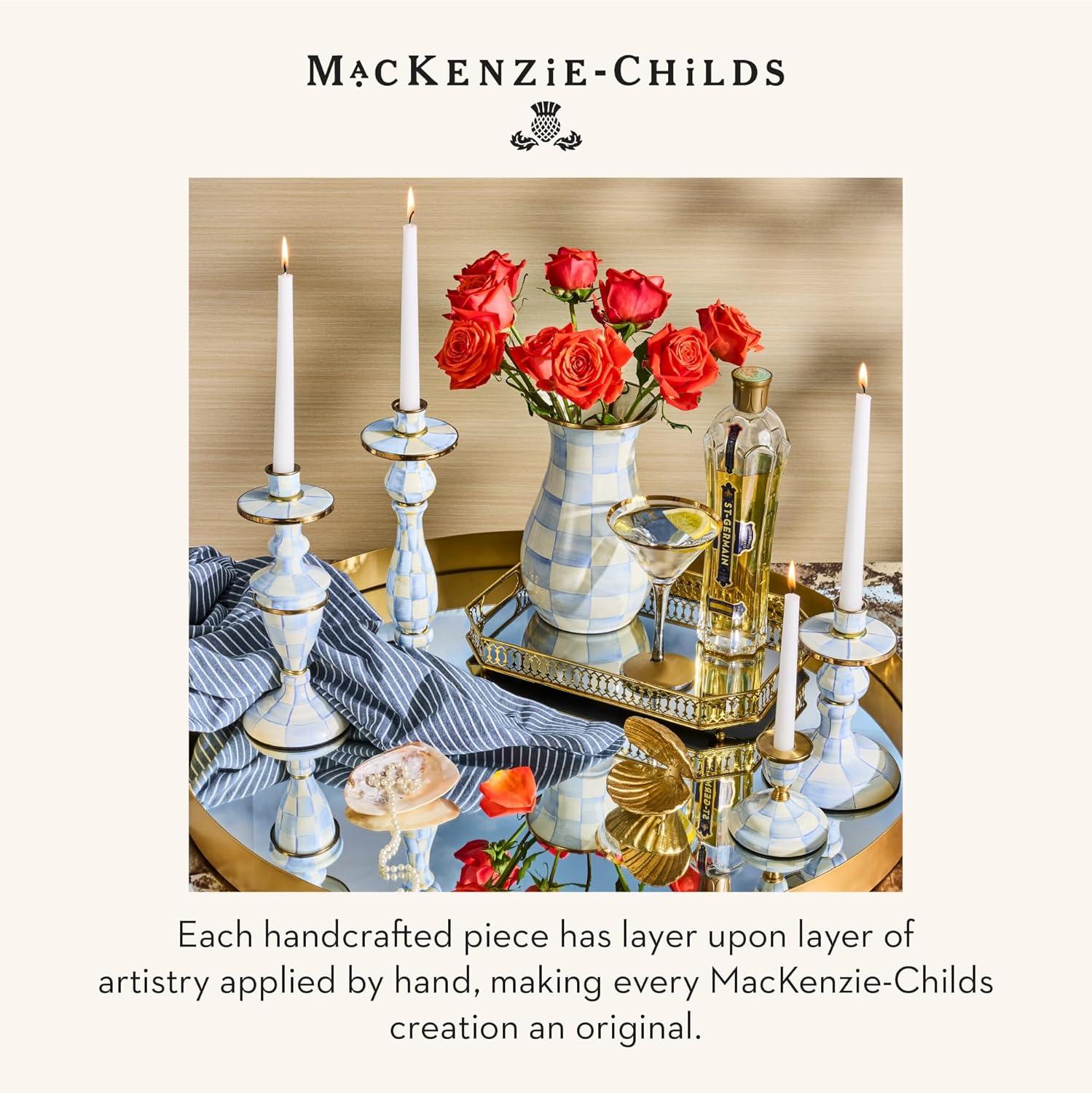 image:imageMACKENZIECHILDS Enamel Vase Unique FlowerVase Decor for Living Room Large LightBlueandWhite Sky CheckSky Check