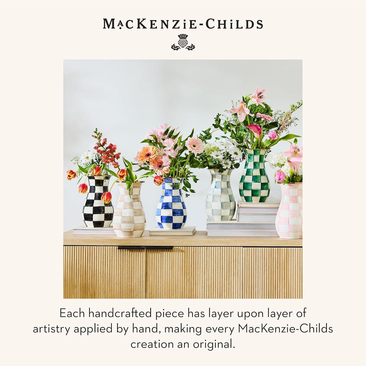 image:imageMACKENZIECHILDS Enamel Vase Unique FlowerVase Decor for Living Room Tall LightBlueandWhite Sky CheckCourtly Check