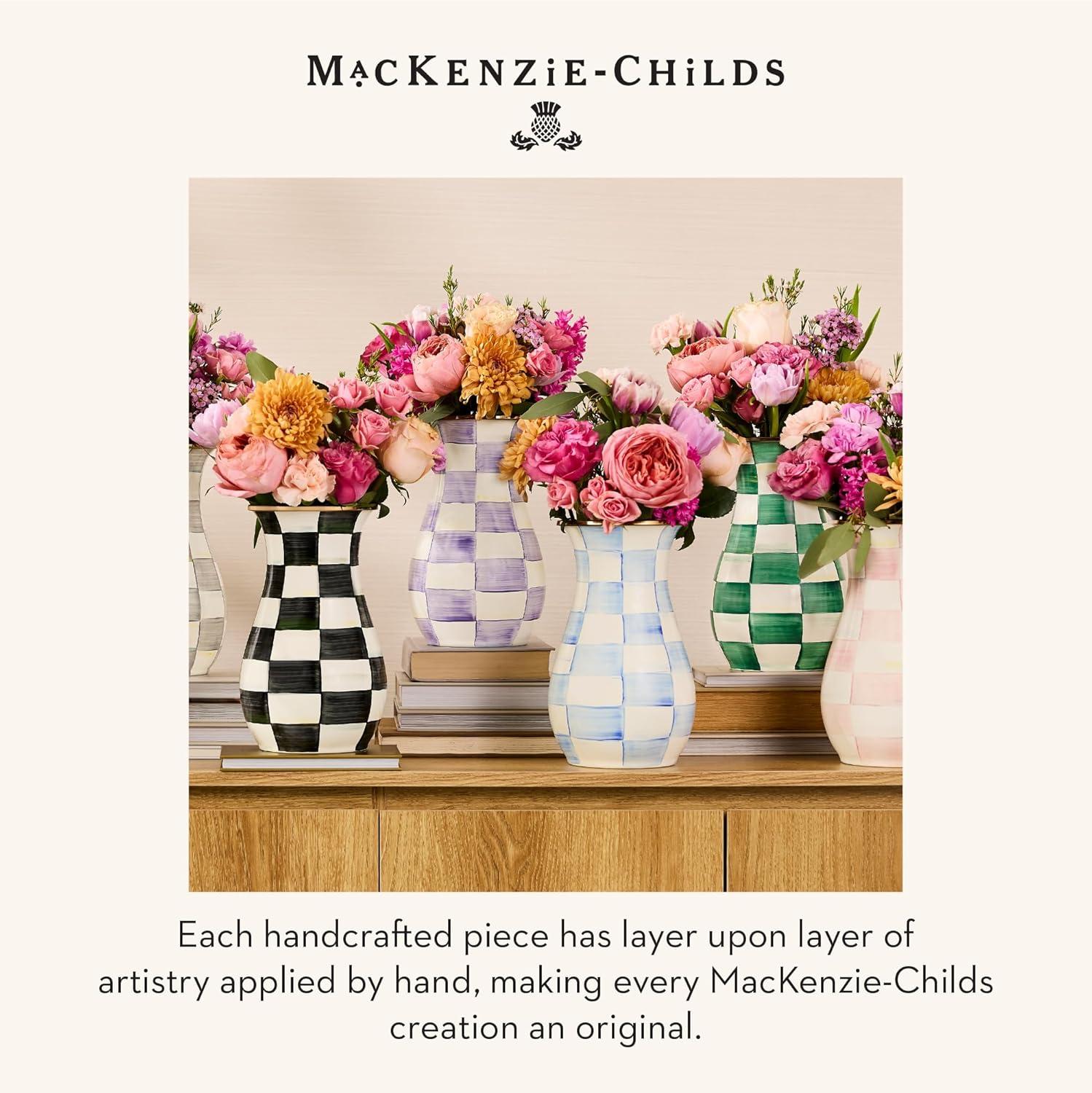 image:imageMACKENZIECHILDS Enamel Vase Unique FlowerVase Decor for Living Room Tall LightBlueandWhite Sky CheckSky Check