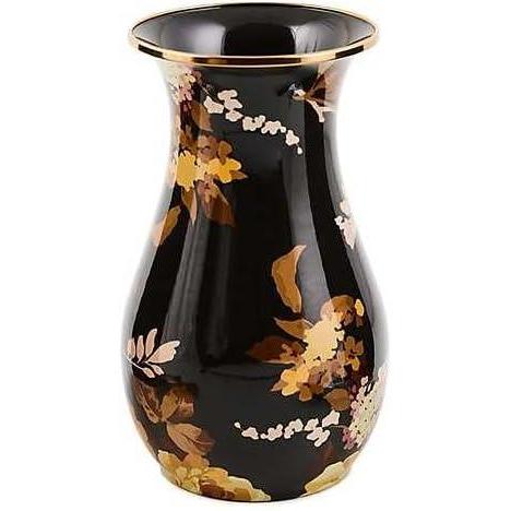 image:imageMACKENZIECHILDS Enamel Vase Unique FlowerVase Decor for Living Room Tall LightBlueandWhite Sky CheckBrown Wild Rose