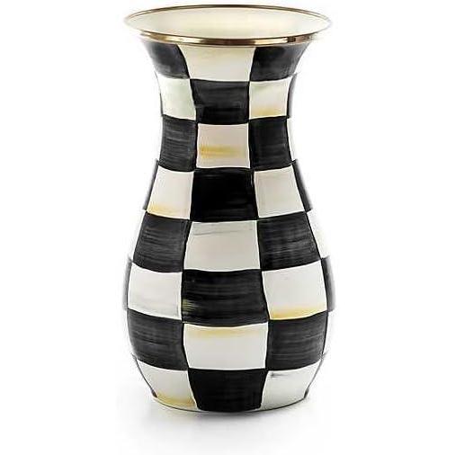 image:imageMACKENZIECHILDS Enamel Vase Unique FlowerVase Decor for Living Room Tall LightBlueandWhite Sky CheckCourtly Check