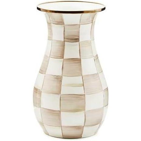 image:imageMACKENZIECHILDS Enamel Vase Unique FlowerVase Decor for Living Room Tall LightBlueandWhite Sky CheckMocha Check