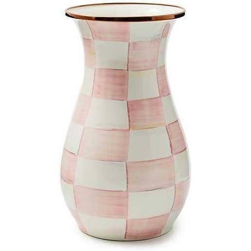 image:imageMACKENZIECHILDS Enamel Vase Unique FlowerVase Decor for Living Room Tall LightBlueandWhite Sky CheckRosy Check