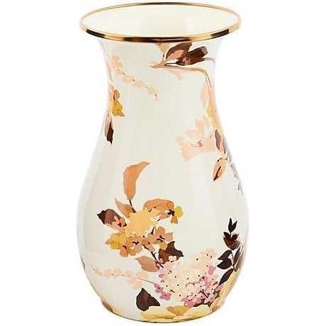 image:imageMACKENZIECHILDS Enamel Vase Unique FlowerVase Decor for Living Room Tall LightBlueandWhite Sky CheckWhite Wild Rose