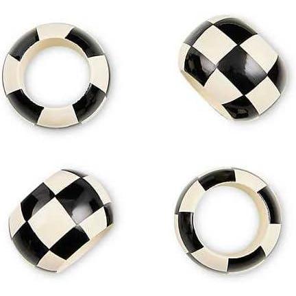 image:imageMACKENZIECHILDS Set of 4 Wood Napkin Rings Fancy NapkinHolder Rings BlackandWhite Check