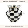 MACKENZIE-CHILDS Enamel Vase, Unique Flower-Vase Decor for Living Room, Large, Light-Blue-and-White Sky Check(Courtly Check)