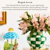 MACKENZIE-CHILDS Enamel Vase, Unique Flower-Vase Decor for Living Room, Large, Light-Blue-and-White Sky Check(Emerald Check)