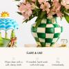MACKENZIE-CHILDS Enamel Vase, Unique Flower-Vase Decor for Living Room, Large, Light-Blue-and-White Sky Check(Emerald Check)